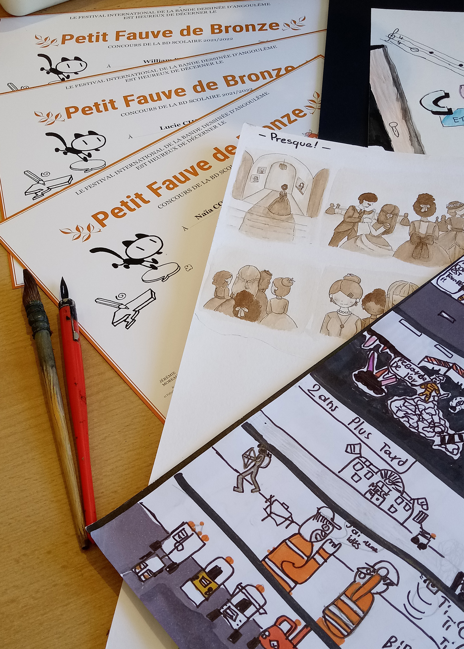 Planches de BD gagnantes du festival d'Angoulême (bravo à tous : 9 gagnants en 3 ans - dont 1 fauve d'argent !), réalisées à l’atelier Dessinez.org