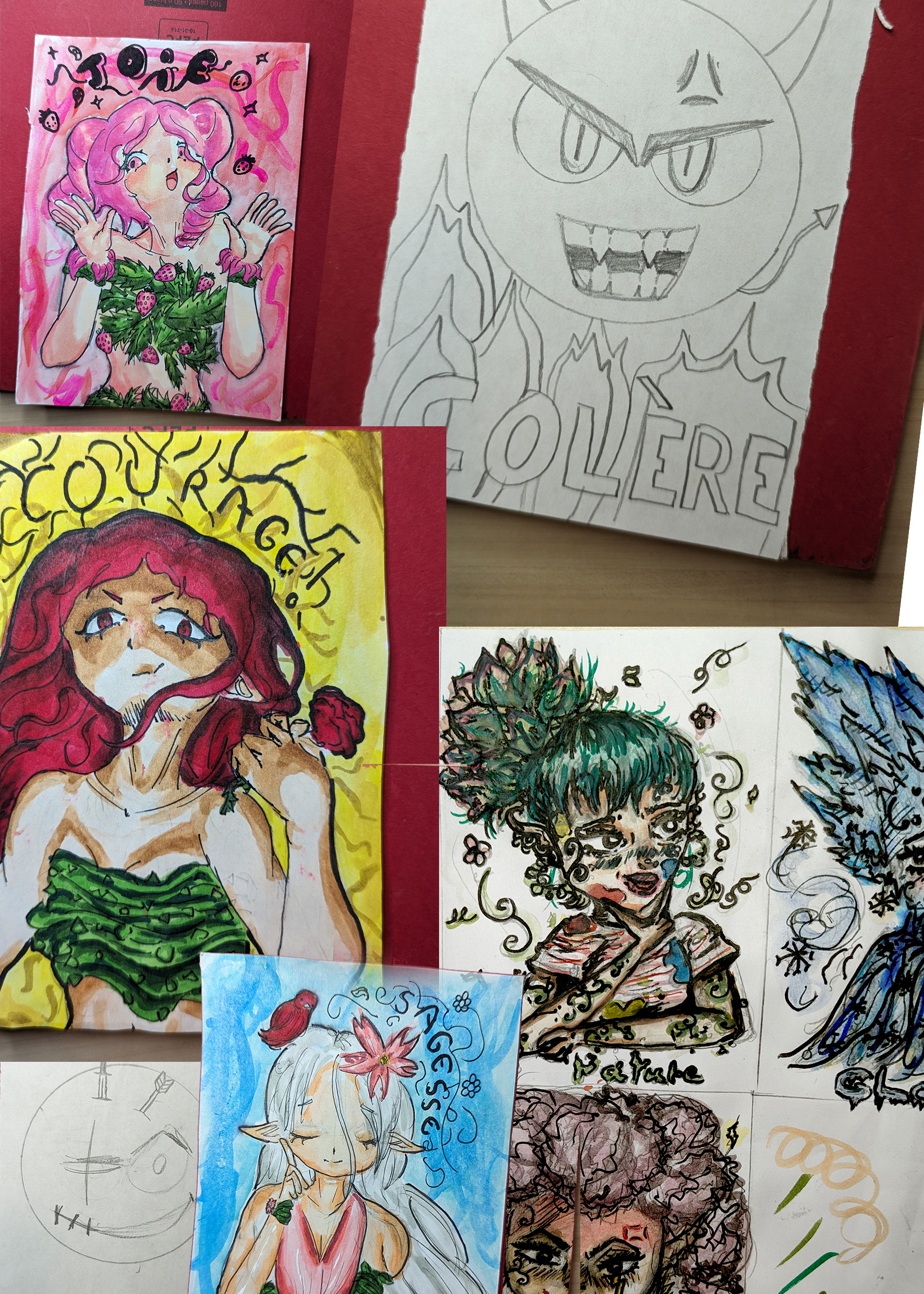 Croquis de personnages et expressions en BD ou manga